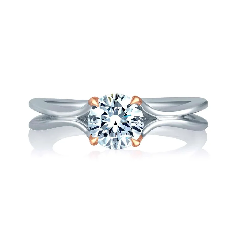 Ladies engagement rings for digital love -TWO-TONE GOLD SOLITAIRE ENGAGEMENT RING SETTING