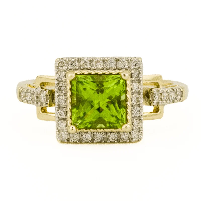 Ladies rings for quest vibes -1.15ctw Princess Cut Peridot & Diamond Accented Ring in 14K Yellow Gold - Size 6.25