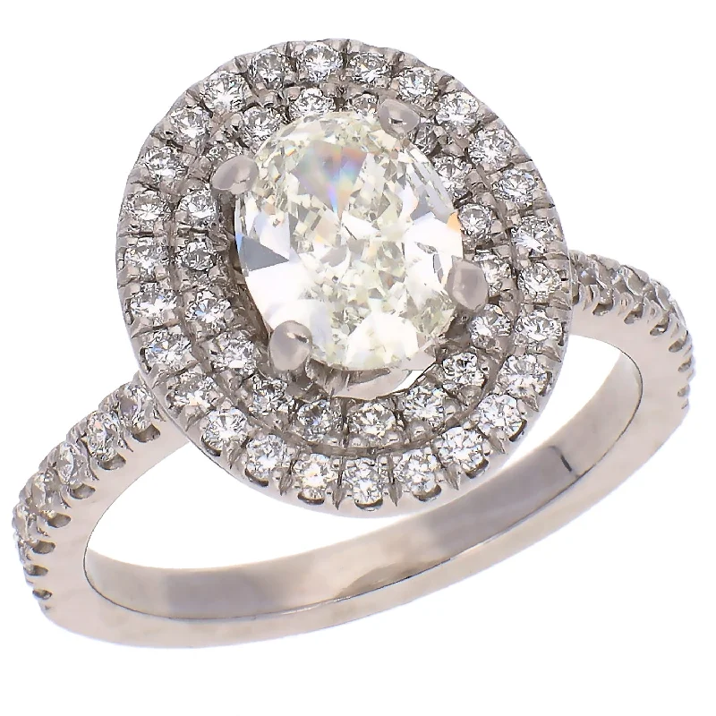 Ladies engagement rings fine romance -Platinum Diamond Engagement Ring with Double Diamond Halo