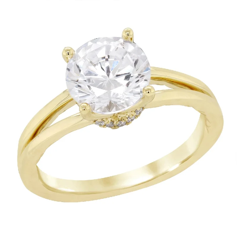 Ladies engagement rings with tide brilliance -YELLOW GOLD ENGAGEMENT RING SETTING WITH HIDDEN DIAMOND HALO, .09 CT TW