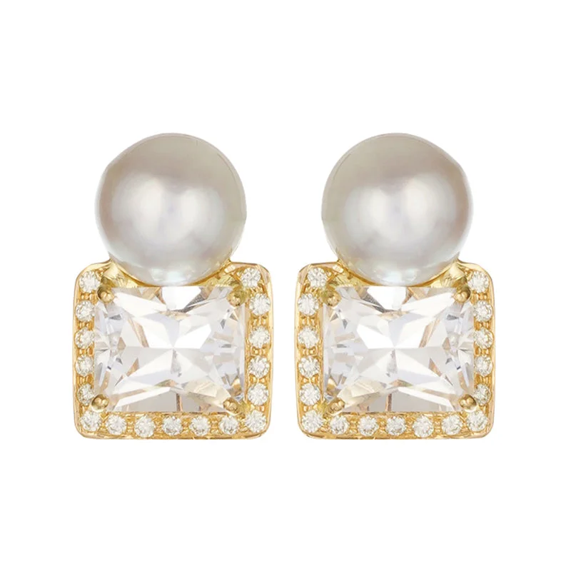 Ladies earrings for epic nights -Earrings - Crystal, Diamonds and South Sea Pearl