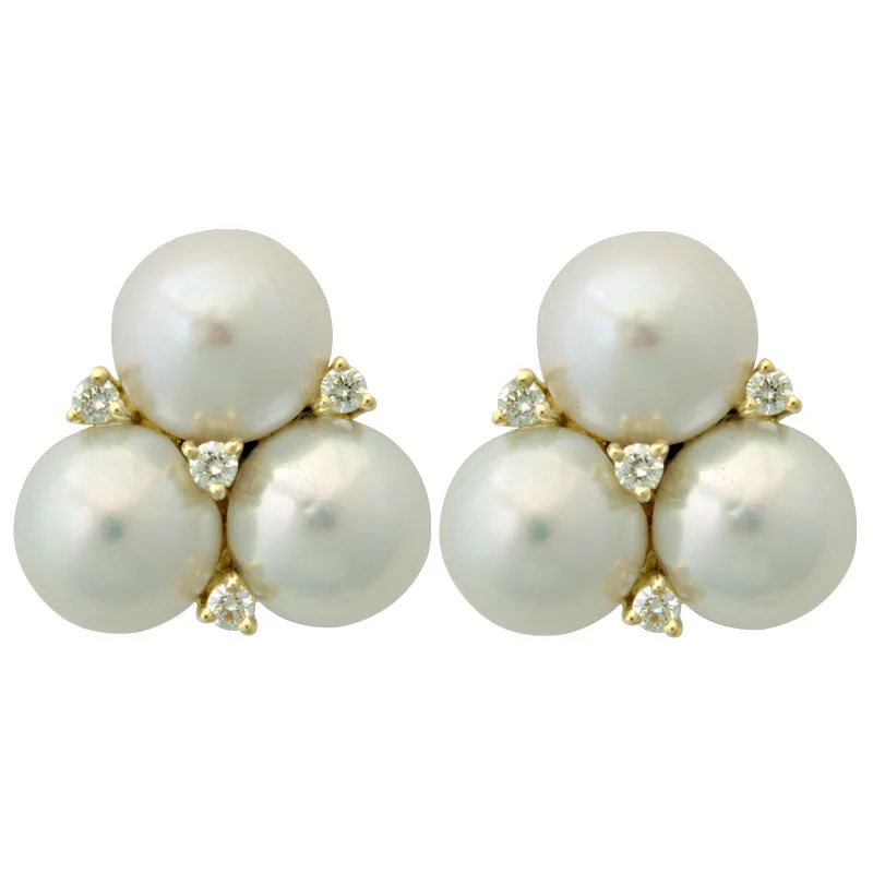 Ladies earrings subtle elegance -Earrings-Pearl and Diamond