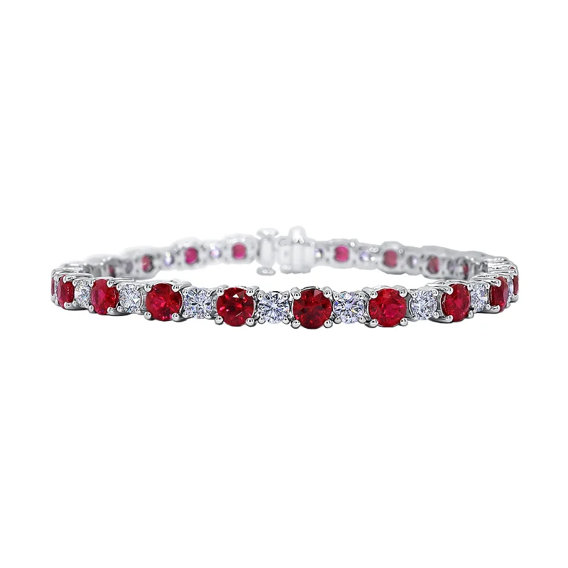 ladies-minimalist-charm-link-bracelets-Ruby and Diamond Bracelet