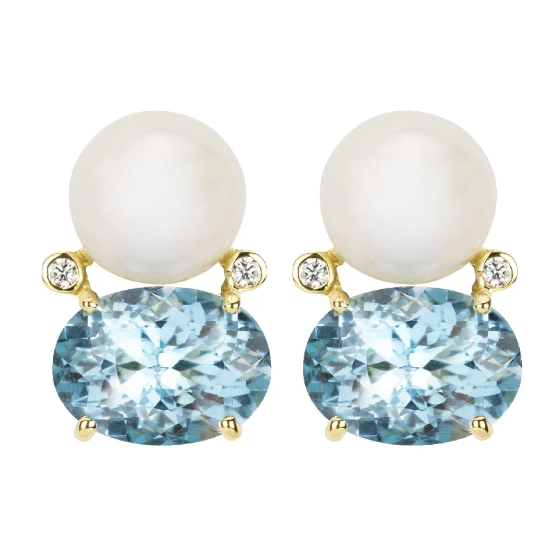 Ladies earrings with bite charms -Earrings - Bluetopaz, South Sea Pearl And Diamond