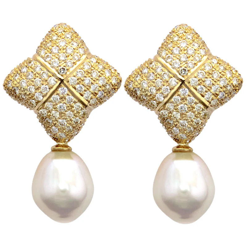 Ladies earrings personalized engravings -Earrings-Pearl and Diamond