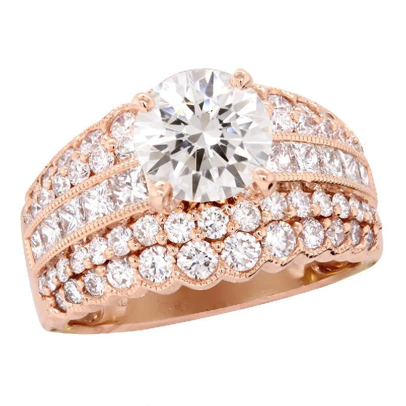 Ladies engagement rings with colt settings -ROSE GOLD ENGAGEMENT RING SETTING WITH 68 SIDE DIAMONDS, 1.90 CT TW