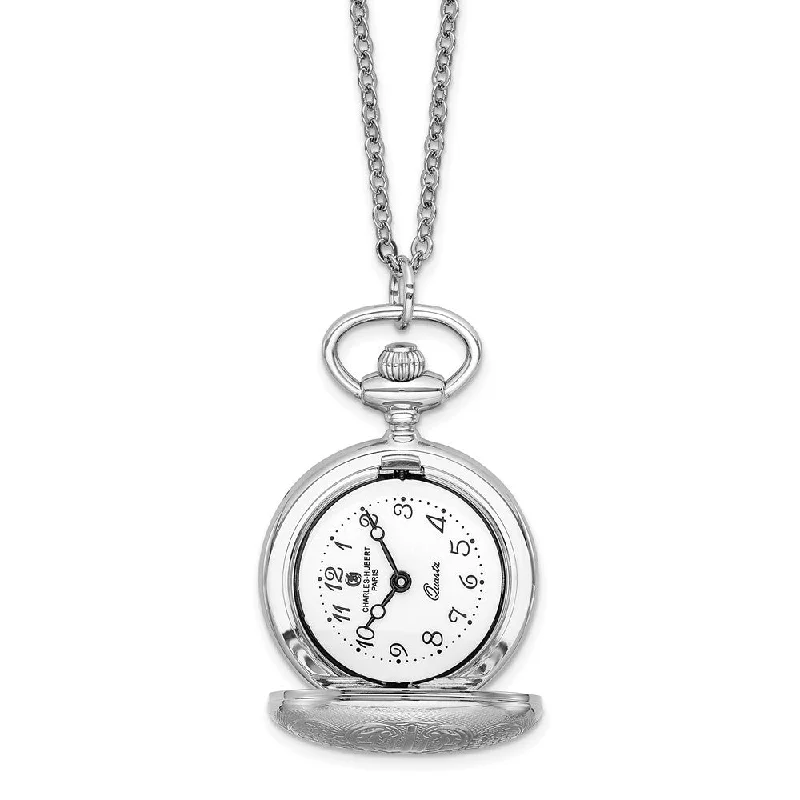 ladies-sterling-silver-station-necklaces-Charles Hubert Chrome-finish Floral Design Pendant Necklace Watch 28in