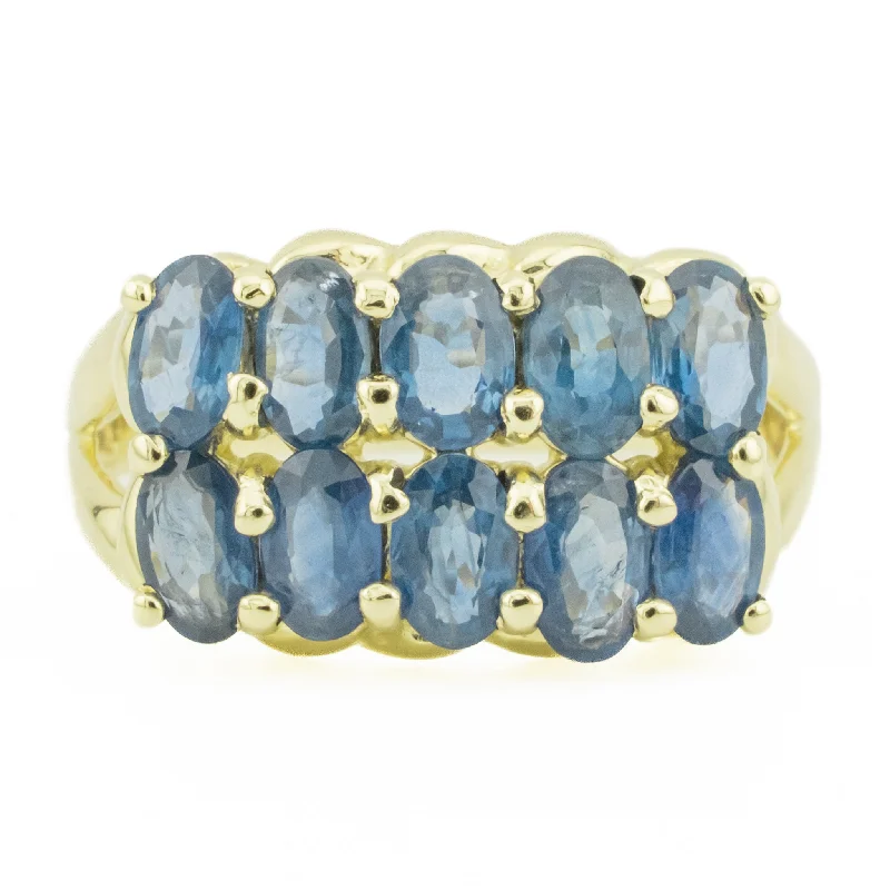 Ladies rings wave-inspired -3.41ctw Sapphire Accented Ring in 10K Yellow Gold - Size 8