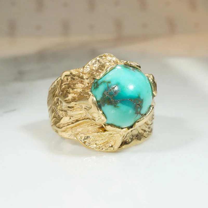 Ladies rings with lilac sugilite -Captivating 1960s Brutalist Gold and Turquoise Ring