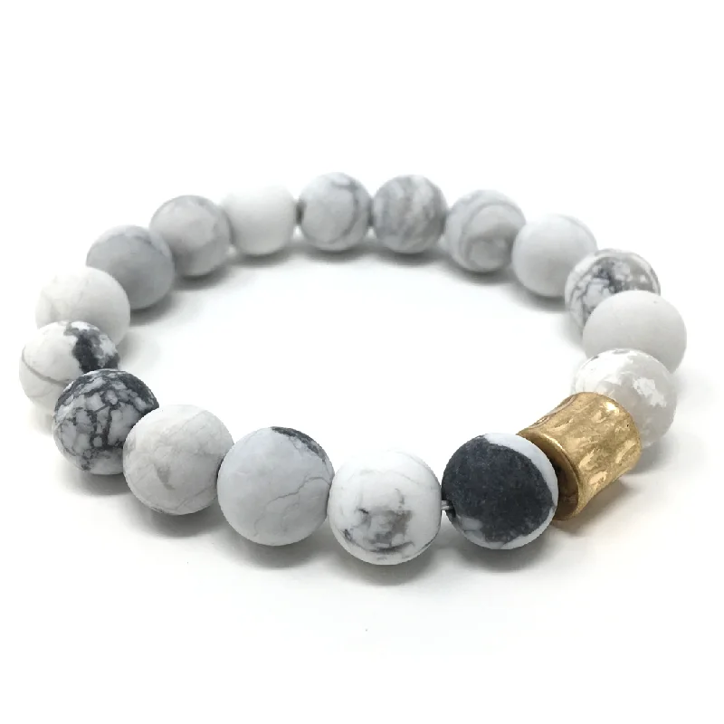 ladies-gift-charm-link-bracelets-White Howlite Gemstone Beaded Stretch Bracelet