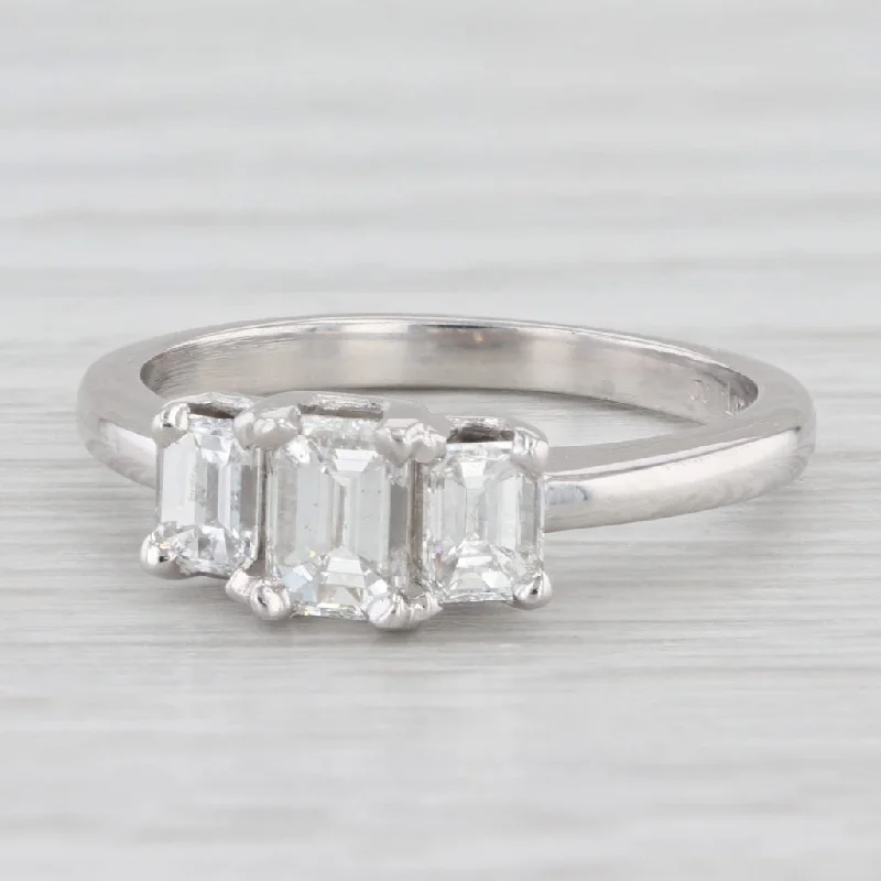 Ladies engagement rings for cocktail romance -1.04ctw Emerald Cut Diamond 3-Stone Engagement Ring 950 Platinum Size 5.75