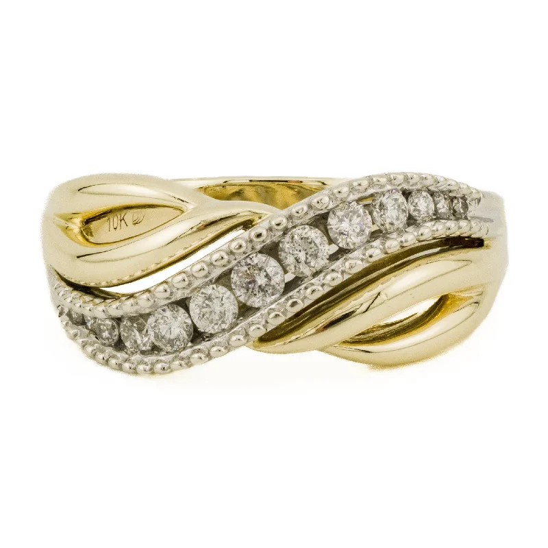 Ladies rings with growl designs -0.50ctw Round Diamond Lady's Fashion Band Ring in 14K Two Tone Gold - Size 8