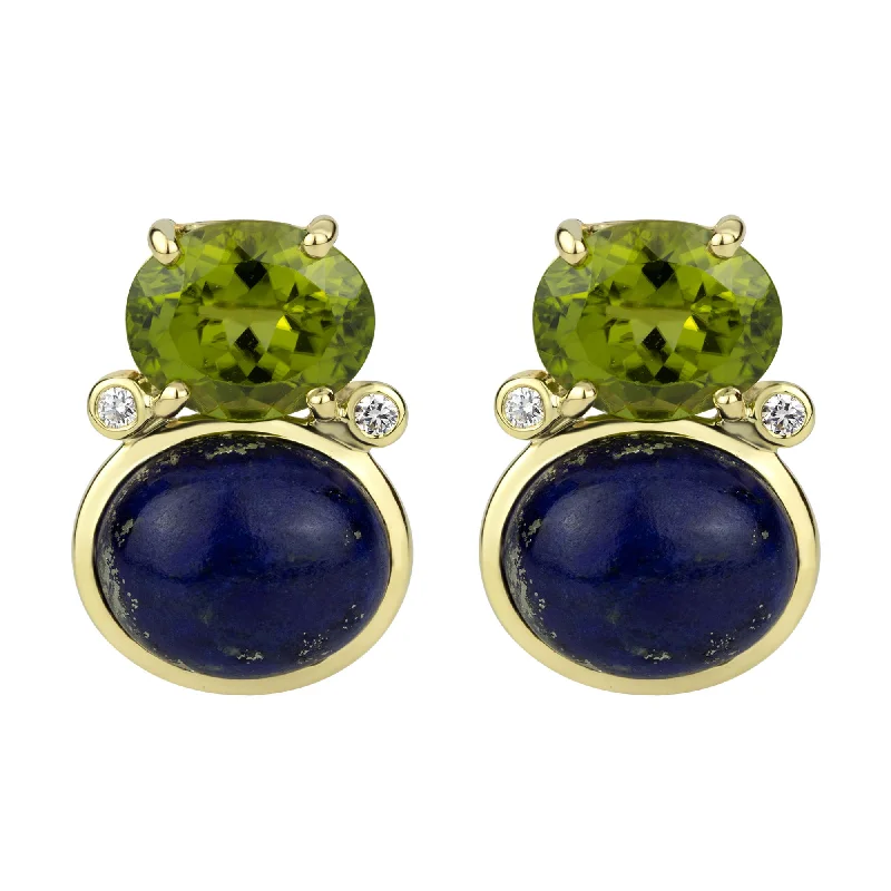 Ladies earrings with trove charms -Earrings - Peridot, Lapis Lazuli And Diamond