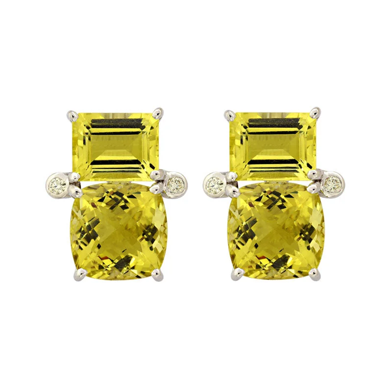 Ladies earrings with dawn sunstone -Repair - Earrings-Lemon Quartz and Diamond (215HS)