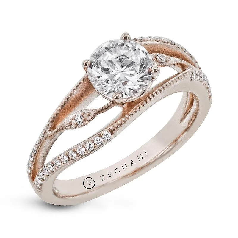 Ladies engagement rings with glittering diamonds -ZEGHANI ROSE GOLD OPEN DESIGN ENGAGEMENT RING SETTING