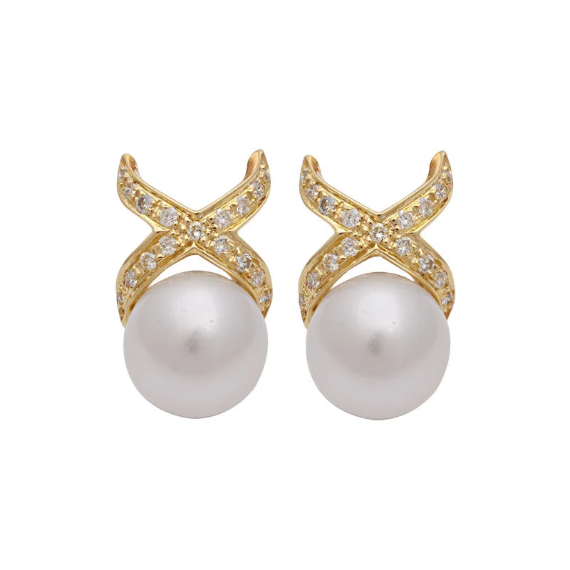 Ladies earrings for brush charm -Earrings-South Sea Pearl and Diamond