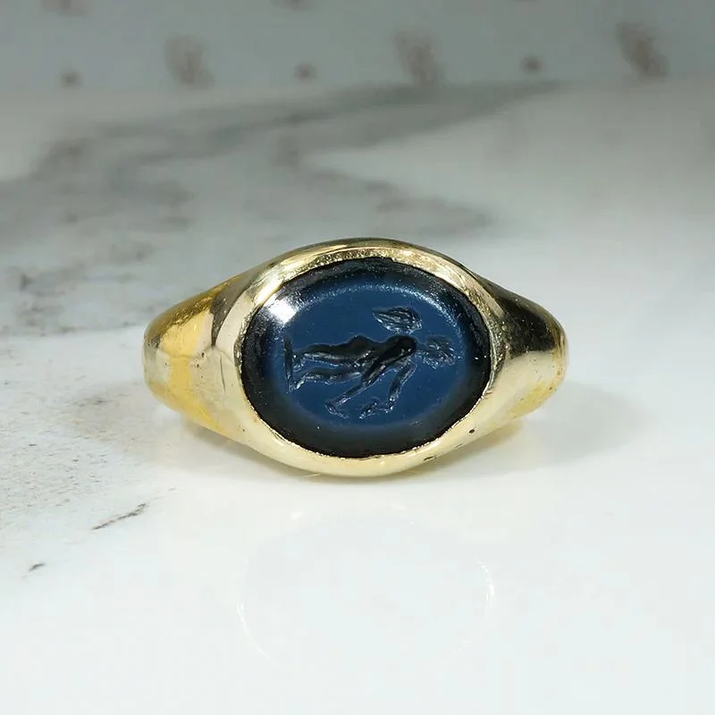 Ladies rings with nova motifs -Roman 22k Signet Ring with Chronos Intaglio