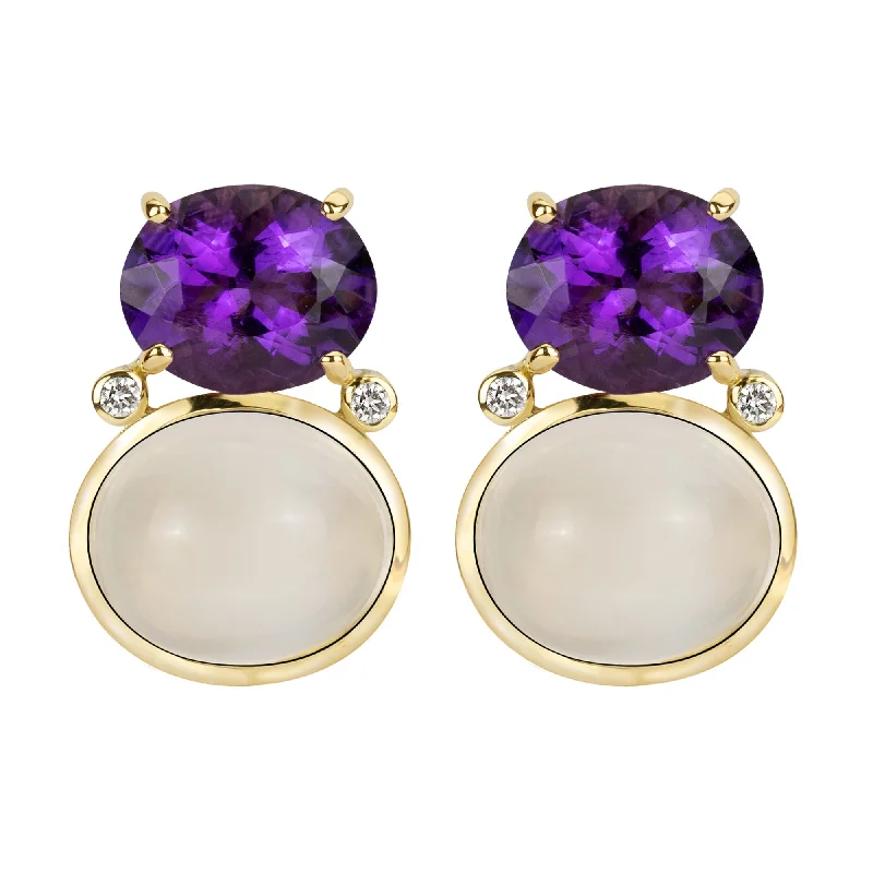 Ladies earrings with fin drops -Earrings - Amethyst, Moonstone And Diamond