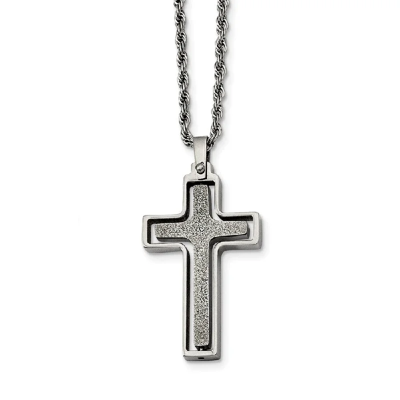 ladies-statement-layered-necklaces-Stainless Steel 2 Piece Laser Cut Cross Necklace - 22 Inch