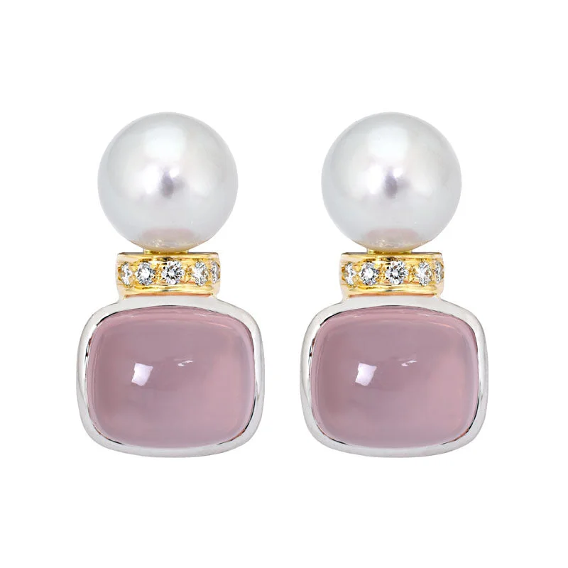 Ladies earrings stylish shine -Earrings- Rose Quartz, South Sea Pearl and Diamond