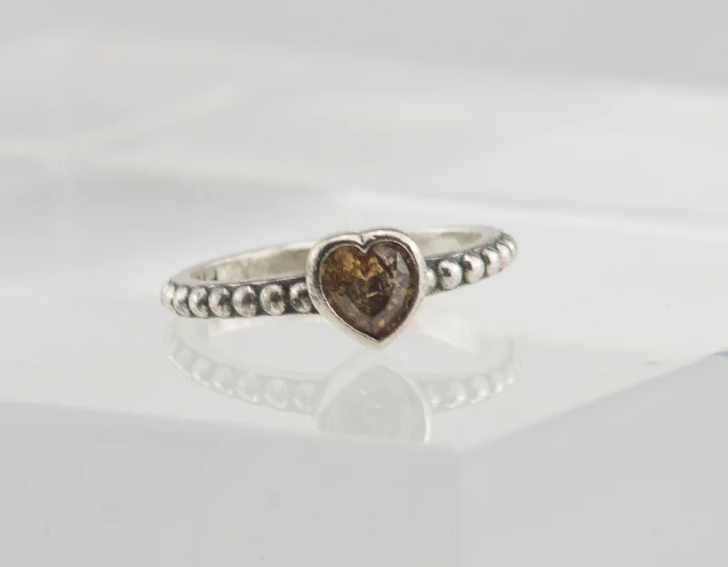 Ladies rings soft blush gold -Pandora - Sterling Silver Heart Shape Citrine Ring - Size 3.5