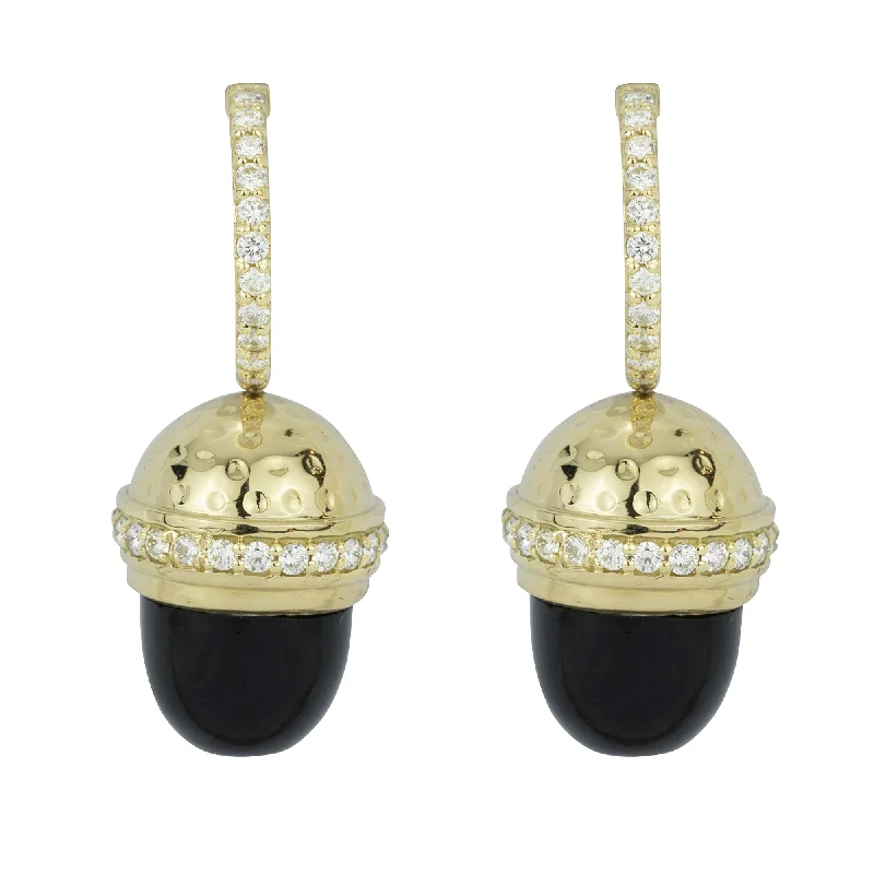 Ladies earrings etched elegance -Earrings - Black Onyx And Diamond