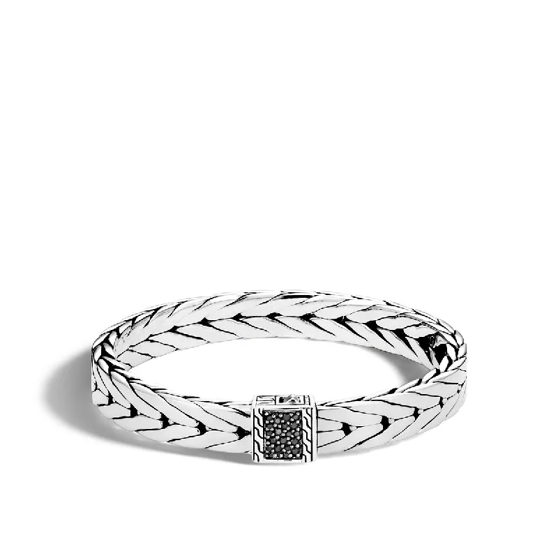 ladies-silver-diamond-bracelets-Modern Chain Silver Medium Bracelet with Treated Black Sapphire