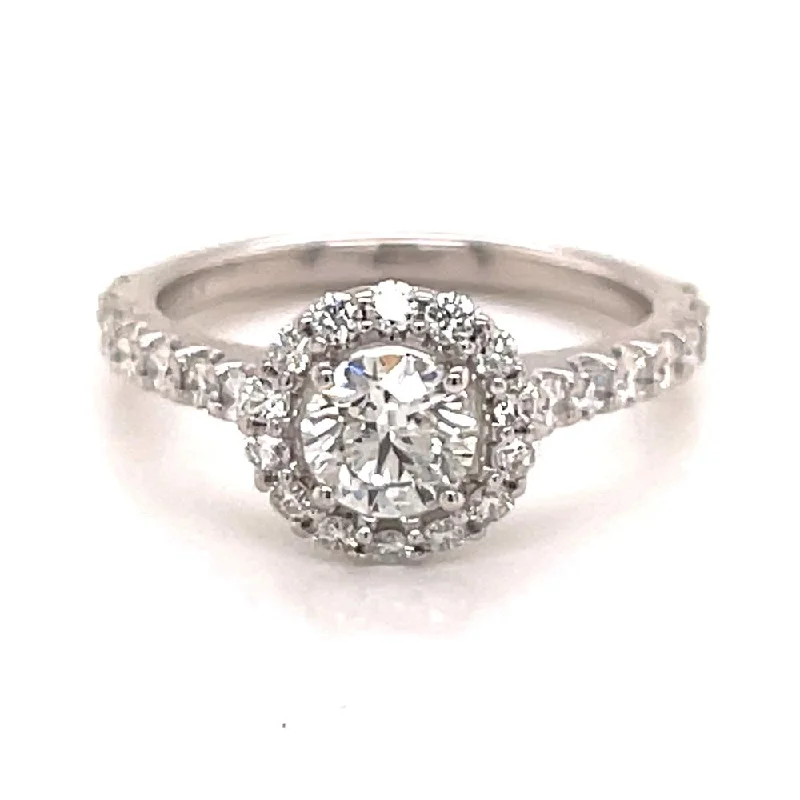 Ladies engagement rings quirky romance -14K White Gold 1.45ct tw Halo Natural Diamond Engagement Ring