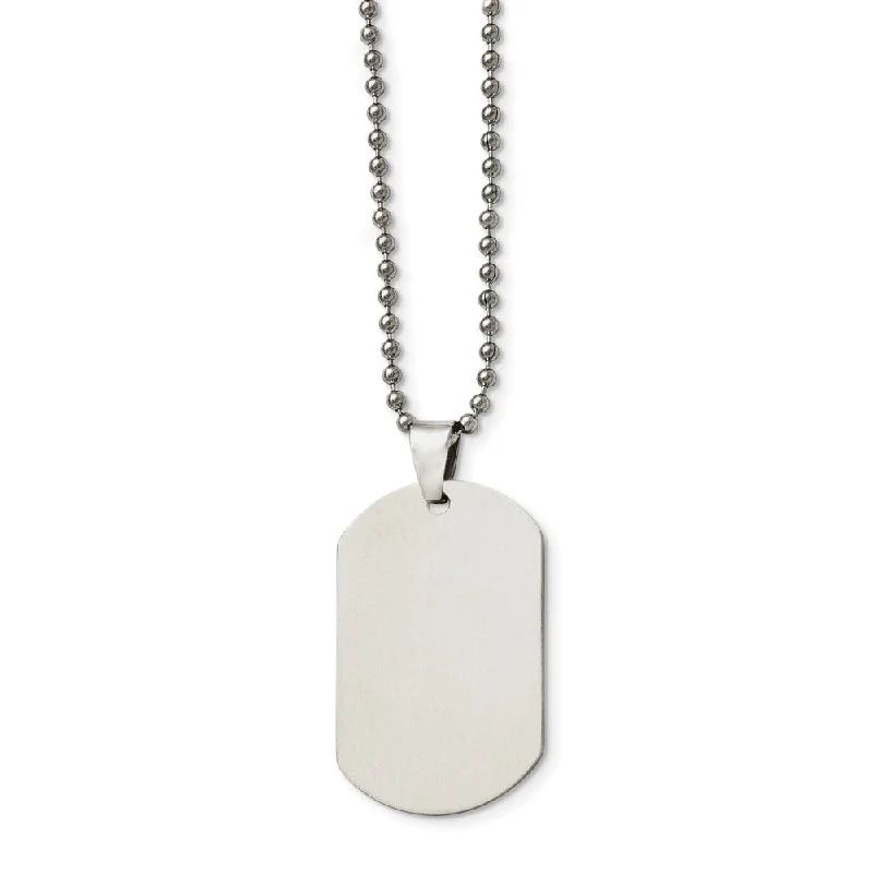 ladies-silver-snake-chain-necklaces-Polished Steel Engravable Dog Tag Rolo Chain Necklace - 24 Inch