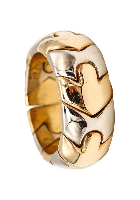 Ladies rings elastic bands -Bulgari Roma Classic Alveare Two Tones Gold Gold Ring