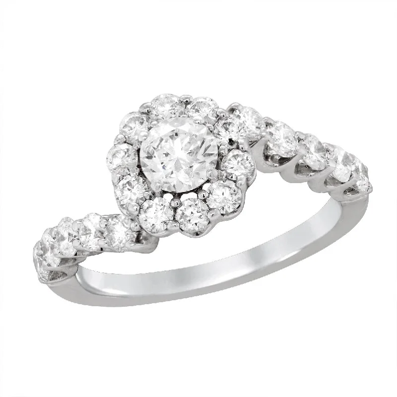 Ladies engagement rings flowing romance -WHITE GOLD BYPASS DIAMOND HALO ENGAGEMENT RING, 1.52 CT TW