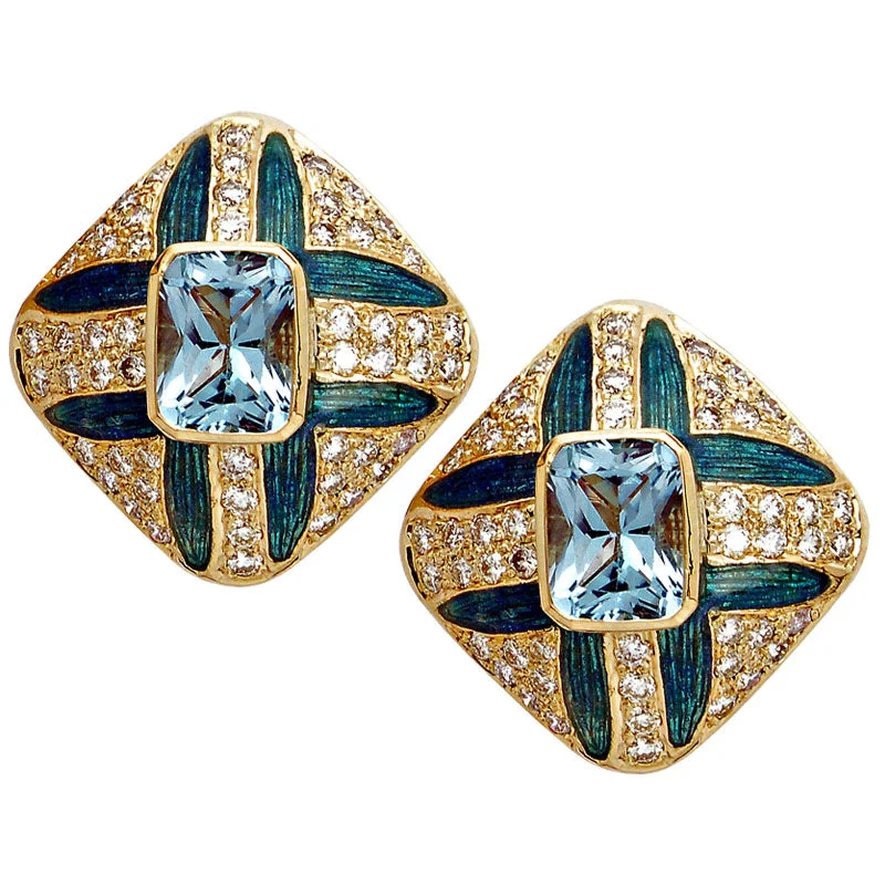 Ladies earrings for wellness charm -Earrings- Blue Topaz And Diamond (Enamel)