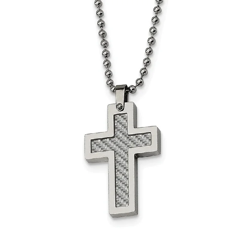 ladies-elegant-layered-necklaces-Stainless Steel and Grey Carbon Fiber Cross Necklace