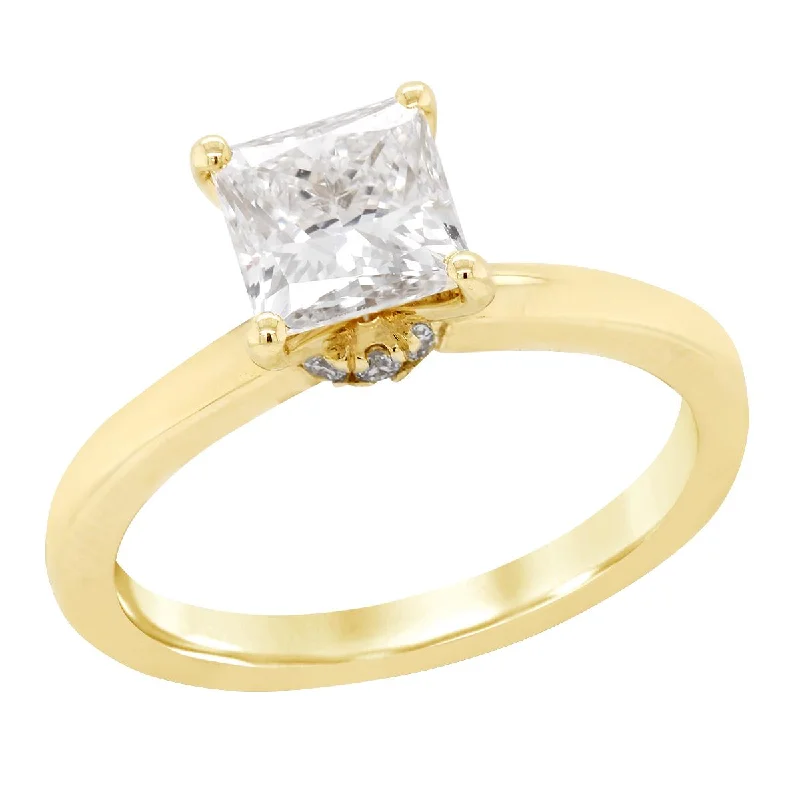 Ladies engagement rings with sea calcite -YELLOW GOLD ENGAGEMENT RING WITH 1.50 CARAT LAB GROWN PRINCESS CUT DIAMOND