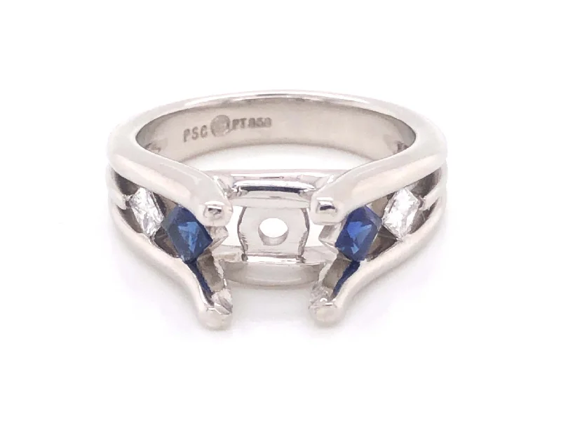 Ladies engagement rings twisted vows -Diamond and Sapphire Platinum Engagement Ring, Semi-mount