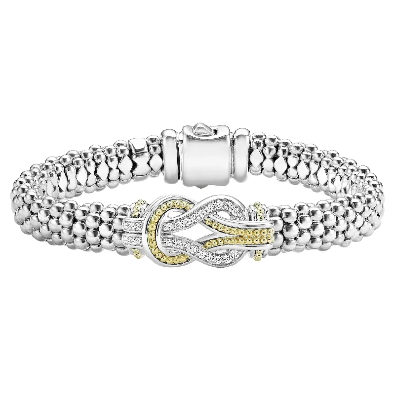 ladies-bohemian-bangle-stack-bracelets-Two Tone Knot Caviar Diamond Bracelet | 9mm (Size M)