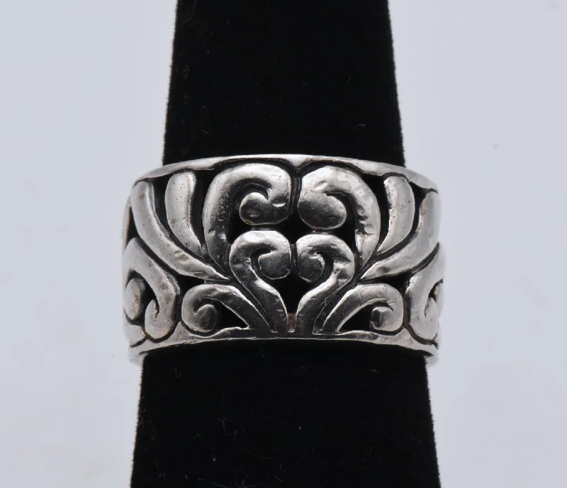 Ladies rings with mauve iolite -Mark Wasserman Samara - Vintage Scroll Design Wide Band Sterling Silver Ring - Size 7