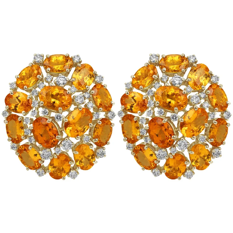 Ladies earrings lightweight studs -Earrings - Orange Garnet And Diamond