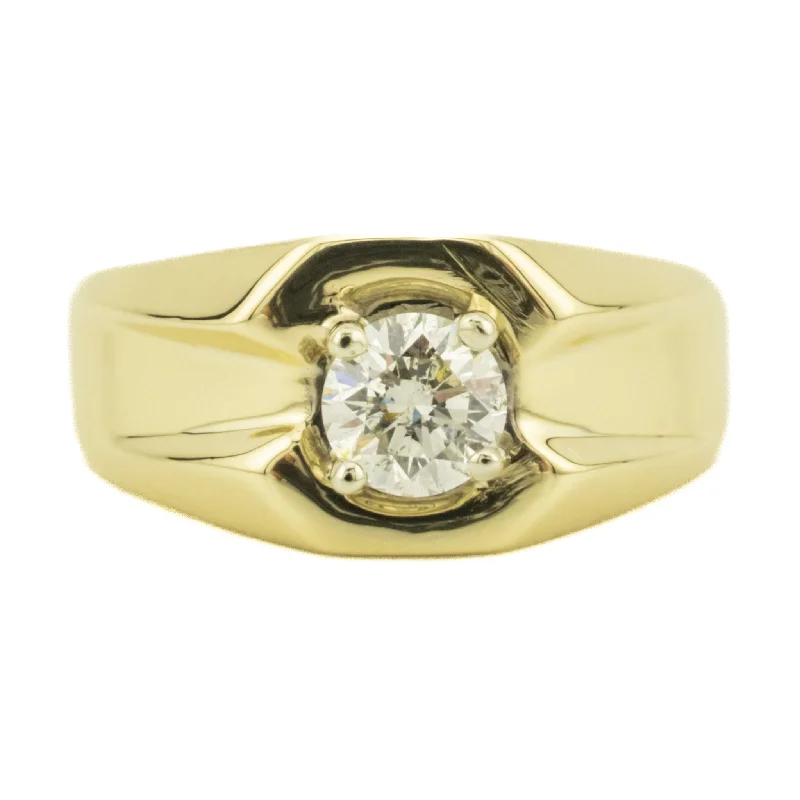 Ladies rings with regal designs -0.59ctw Solitaire Round Brilliant Diamond Gent's Ring in 14K Yellow Gold -Size 7.5