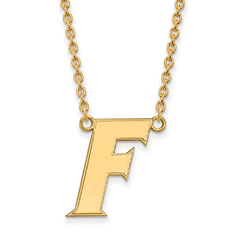 ladies-everyday-layered-necklaces-14k Gold Plated Silver U of Florida Large Initial F Pendant Necklace