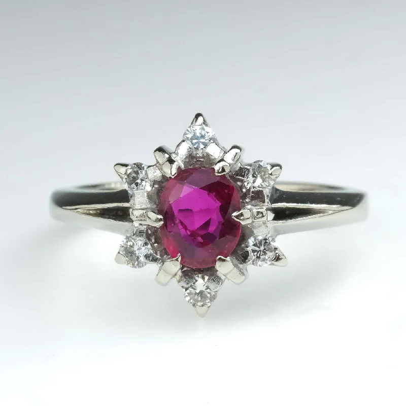 Ladies rings for leader charm -0.45ct Natural Ruby & Diamond Accented Vintage Halo Ring in 14K White Gold