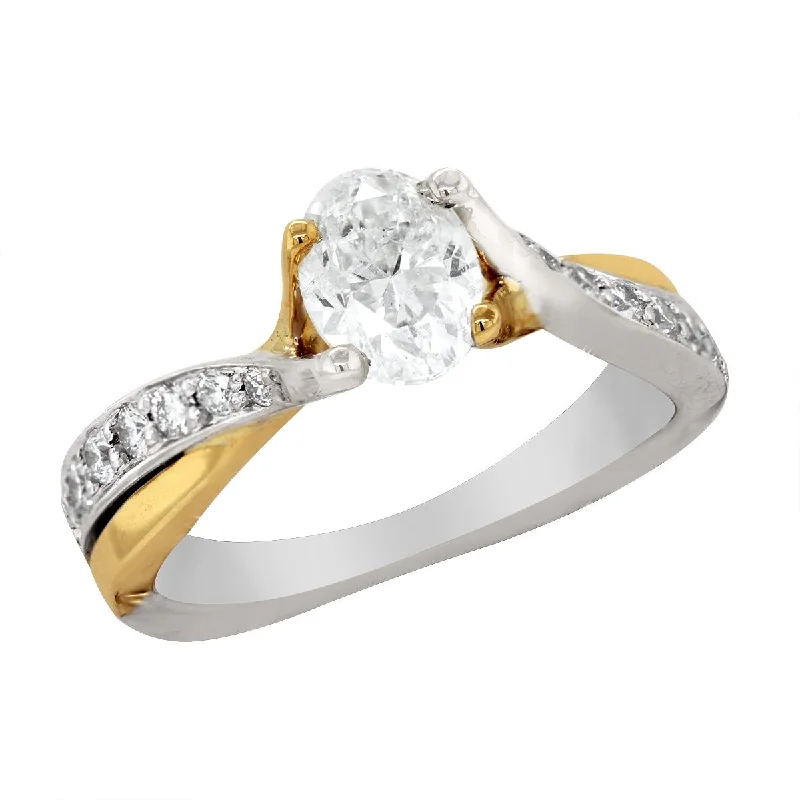 Ladies engagement rings for expo vows -TWO-TONE GOLD ENGAGEMENT RING WITH 1.00 CT OVAL CUT DIAMOND CENTER