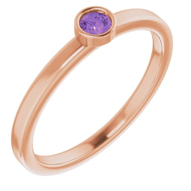 Ladies rings with fin motifs -14K Rose 3 mm Natural Amethyst Ring