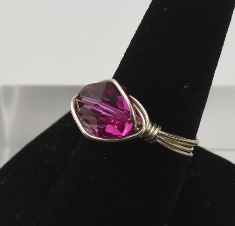 Ladies rings cool elegance -Pink Silver Wrapped Bead Ring - Size 8 and 9