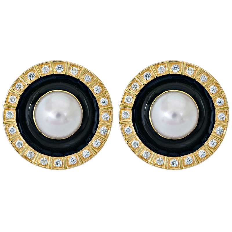 Ladies earrings for class vibes -Earrings- South Sea Pearl and Diamond (Enamel)