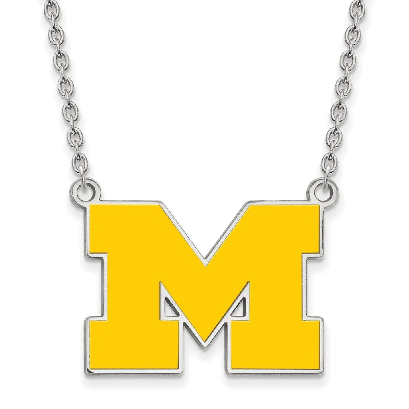 ladies-rose-gold-torque-necklaces-Sterling Silver U of Michigan Large Yellow Enameled 'M' Necklace