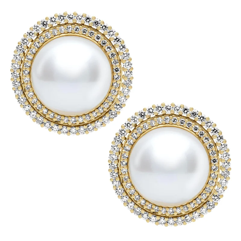 Ladies earrings with hop drops -Earrings - Fresh Water Pearl And Diamond (2389C)