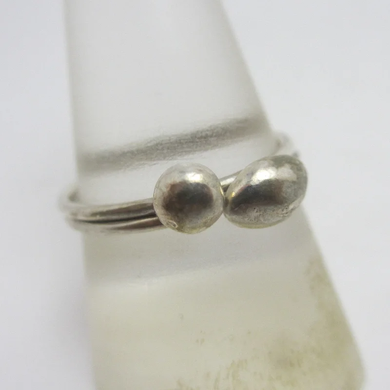 Ladies rings with tide chalcedony -Double Sterling Silver Nugget Ring Vintage c1980