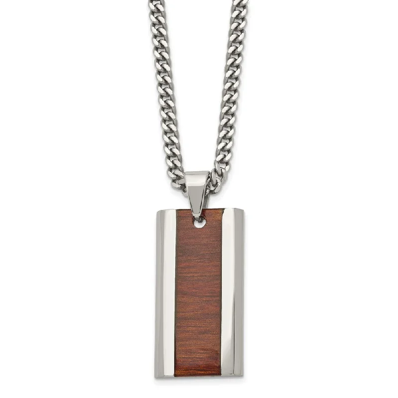 ladies-moon-torque-necklaces-Stainless Steel & Red/Orange Koa Wood Inlay Enameled Necklace, 20 Inch