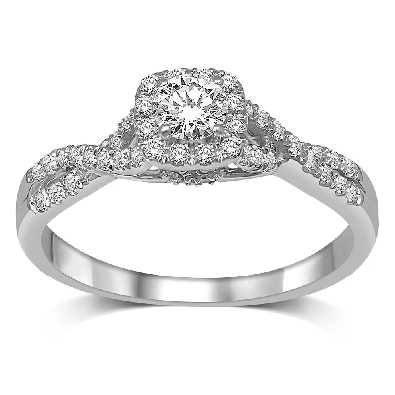 Ladies engagement rings vintage vows -14K White Gold 1/2 Ct.Tw.Diamond Halo Engagement Ring